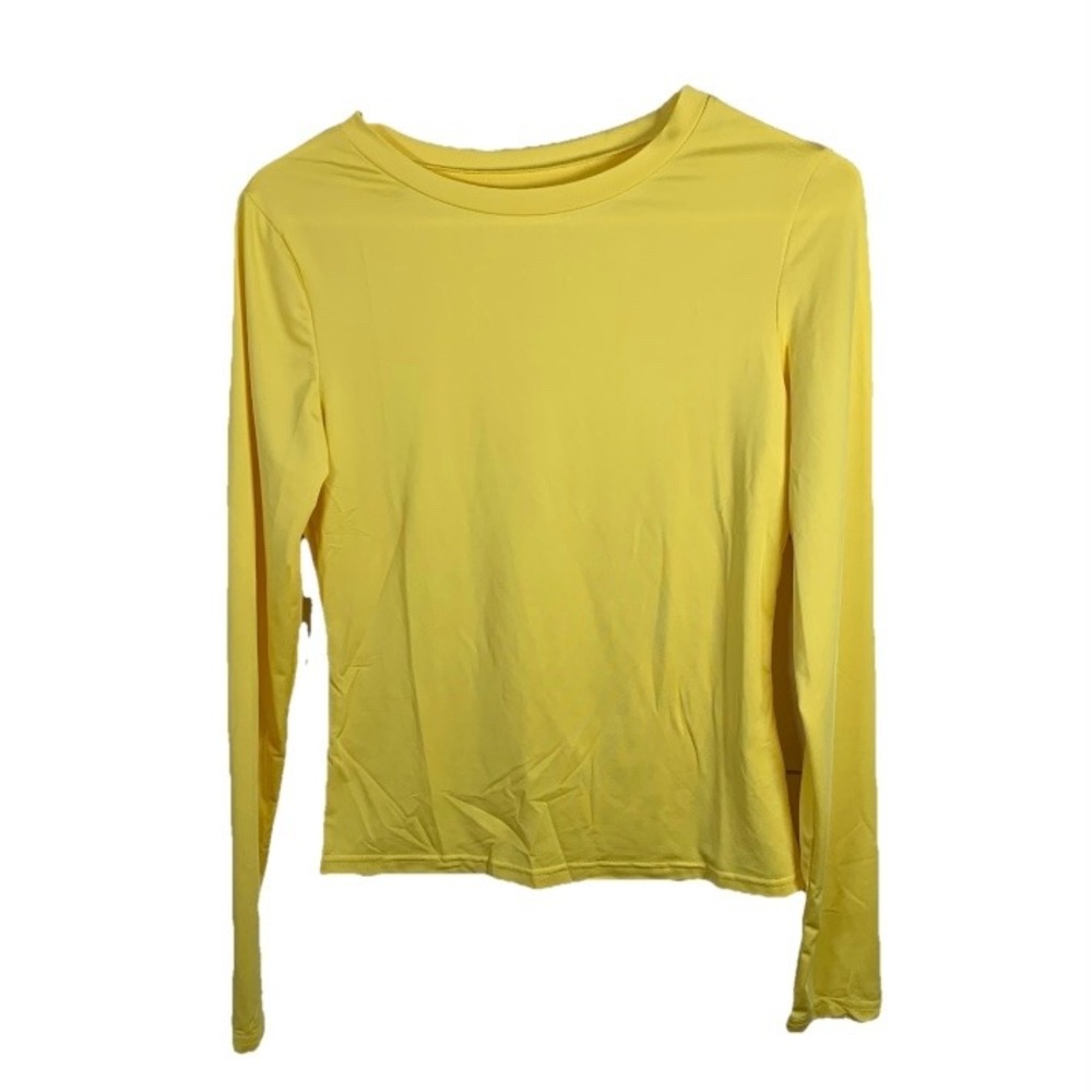 Yellow Long Sleeve Crew Neck‎ Top Basic T-Shirt Casual Plain Layering Women Sz M